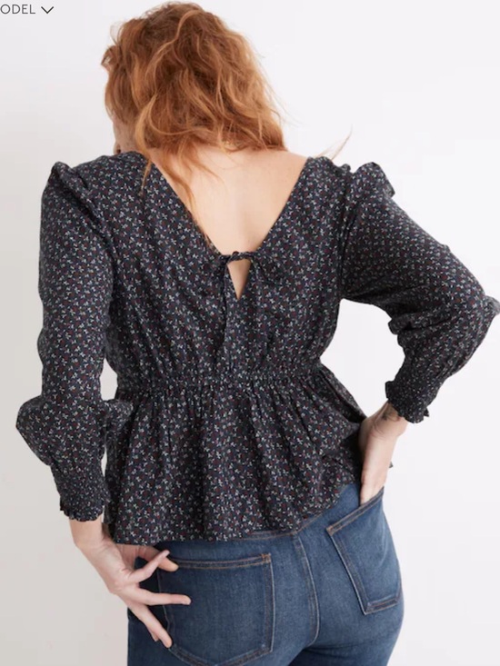 Madewell Tops - Madewell Tie-Back Peplum Top Daisies Deep Blue Ditsy Floral M Peasant Cottage